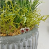 5mm Each Round Garnet & White Diamond Halo Style Stud Earrings for Women in 18K Rose Gold