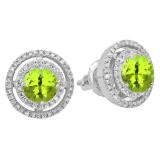 1.17 Carat (ctw) 10K White Gold Round Peridot & White Diamond Ladies Halo Style Stud Earrings
