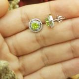 1.17 Carat (ctw) 10K White Gold Round Peridot & White Diamond Ladies Halo Style Stud Earrings