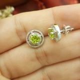1.17 Carat (ctw) 14K White Gold Round Peridot & White Diamond Ladies Halo Style Stud Earrings