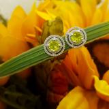 1.17 Carat (ctw) 18K White Gold Round Peridot & White Diamond Ladies Halo Style Stud Earrings