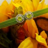 1.17 Carat (ctw) 18K White Gold Round Peridot & White Diamond Ladies Halo Style Stud Earrings