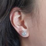 1.17 Carat (ctw) 10K White Gold Round Aquamarine & White Diamond Ladies Halo Style Stud Earrings