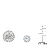 1.17 Carat (ctw) 14K White Gold Round Aquamarine & White Diamond Ladies Halo Style Stud Earrings