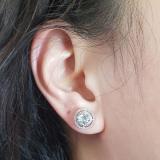 1.17 Carat (ctw) 14K White Gold Round Aquamarine & White Diamond Ladies Halo Style Stud Earrings