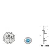 1.17 Carat (ctw) 10K White Gold Round Blue Topaz & White Diamond Ladies Halo Style Stud Earrings