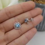 1.17 Carat (ctw) 10K White Gold Round Blue Topaz & White Diamond Ladies Halo Style Stud Earrings