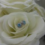 1.17 Carat (ctw) 10K White Gold Round Blue Topaz & White Diamond Ladies Halo Style Stud Earrings