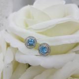 1.17 Carat (ctw) 10K White Gold Round Blue Topaz & White Diamond Ladies Halo Style Stud Earrings