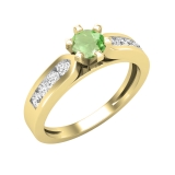 4.5mm Round Center Peridot with 0.28 CT White Diamond Tapered Shank Solitare Style Wedding Ring for Her in 14K Yellow Gold