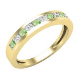 Round Peridot & 0.18 CT White Diamond Alternating Style Stackable Anniversary Wedding Band for Her in 14K Yellow Gold