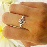 0.15 Carat (ctw) 10k Rose Gold Round White Diamond And Aquamarine Ladies Bridal Promise Irish Love And Friendship Band Claddagh Heart Shape Ring