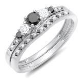 0.45 Carat (ctw) 10K White Gold Round Black And White Diamond Ladies 5 Stone Bridal Engagement Ring Matching Band Set 1/2 CT