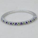 0.16 Carat (ctw) 10K White Gold Round Amethyst & Peridot Ladies Anniversary Wedding Band Stackable Ring