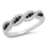 0.35 Carat (ctw) 10K White Gold Round Black & White Diamond Ladies Bridal Stackable Anniversary Wedding Band Swirl Ring 1/3 CT