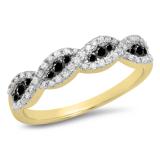 0.35 Carat (ctw) 18K Yellow Gold Round Black & White Diamond Ladies Bridal Stackable Anniversary Wedding Band Swirl Ring 1/3CT
