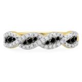 0.35 Carat (ctw) 18K Yellow Gold Round Black & White Diamond Ladies Bridal Stackable Anniversary Wedding Band Swirl Ring 1/3CT