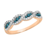 0.35 Carat (ctw) 10K Rose Gold Round Blue & White Diamond Ladies Bridal Stackable Anniversary Wedding Band Swirl Ring 1/3 CT