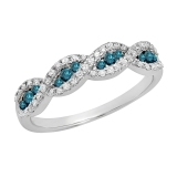 0.35 Carat (ctw) 10K White Gold Round Blue & White Diamond Ladies Bridal Stackable Anniversary Wedding Band Swirl Ring 1/3 CT