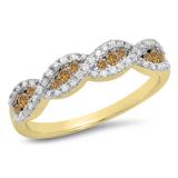 0.35 Carat (ctw) 10K Yellow Gold Round Champagne & White Diamond Ladies Bridal Stackable Anniversary Wedding Band Swirl Ring 1/3 CT