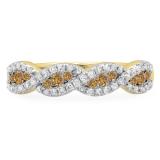 0.35 Carat (ctw) 10K Yellow Gold Round Champagne & White Diamond Ladies Bridal Stackable Anniversary Wedding Band Swirl Ring 1/3 CT