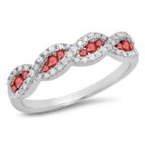0.35 Carat (ctw) 10K White Gold Round Ruby & White Diamond Ladies Bridal Stackable Anniversary Wedding Band Swirl Ring 1/3 CT