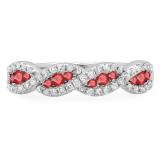 0.35 Carat (ctw) 10K White Gold Round Ruby & White Diamond Ladies Bridal Stackable Anniversary Wedding Band Swirl Ring 1/3 CT