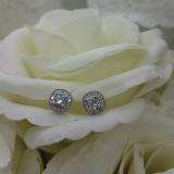 0.75 Carat (ctw) Sterling Silver Round Cut Aquamarine & White Diamond Ladies Halo Stud Earrings 3/4 CT