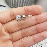 0.75 Carat (ctw) Sterling Silver Round Cut Aquamarine & White Diamond Ladies Halo Stud Earrings 3/4 CT