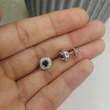 0.75 Carat (ctw) Sterling Silver Round Cut Blue Sapphire & White Diamond Ladies Halo Stud Earrings 3/4 CT