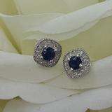 0.75 Carat (ctw) Sterling Silver Round Cut Blue Sapphire & White Diamond Ladies Halo Stud Earrings 3/4 CT