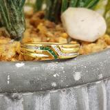 0.11 Carat (ctw) 14K Yellow Gold Round Cut Emerald & White Diamond Mens Channel Set Fashion Wedding Band