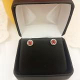 0.75 Carat (ctw) 14K Yellow Gold Round Pink Tourmaline & White Diamond Ladies Halo Style Stud Earrings 3/4 CT