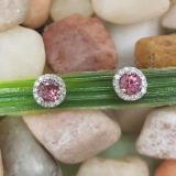 0.75 Carat (ctw) 18K White Gold Round Pink Tourmaline & White Diamond Ladies Halo Style Stud Earrings 3/4 CT