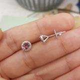 0.75 Carat (ctw) 18K White Gold Round Pink Tourmaline & White Diamond Ladies Halo Style Stud Earrings 3/4 CT