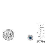0.75 Carat (ctw) 10K White Gold Round Cut Blue & White Diamond Ladies Halo Stud Earrings 3/4 CT