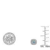 0.75 Carat (ctw) 14K White Gold Round Cut Aquamarine & White Diamond Ladies Halo Stud Earrings 3/4 CT