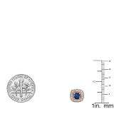 0.75 Carat (ctw) 10K Rose Gold Round Cut Blue Sapphire & White Diamond Ladies Halo Stud Earrings 3/4 CT