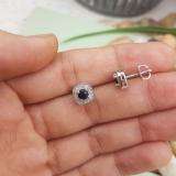 0.75 Carat (ctw) 10K White Gold Round Cut Blue Sapphire & White Diamond Ladies Halo Stud Earrings 3/4 CT