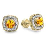 0.75 Carat (ctw) 10K Yellow Gold Round Cut Citrine & White Diamond Ladies Halo Stud Earrings 3/4 CT
