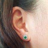 0.75 Carat (ctw) 14K White Gold Round Cut Emerald & White Diamond Ladies Halo Stud Earrings 3/4 CT