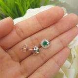 0.75 Carat (ctw) 14K White Gold Round Cut Emerald & White Diamond Ladies Halo Stud Earrings 3/4 CT