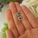 0.75 Carat (ctw) 14K White Gold Round Cut Emerald & White Diamond Ladies Halo Stud Earrings 3/4 CT