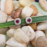 0.75 Carat (ctw) Sterling Silver Round Cut Ruby & White Diamond Ladies Halo Stud Earrings 3/4 CT