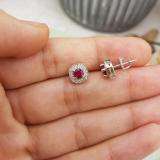 0.75 Carat (ctw) Sterling Silver Round Cut Ruby & White Diamond Ladies Halo Stud Earrings 3/4 CT