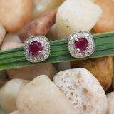 0.75 Carat (ctw) Sterling Silver Round Cut Ruby & White Diamond Ladies Halo Stud Earrings 3/4 CT