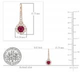 0.47 Carat (ctw) 10K Rose Gold Round Ruby & White Diamond Ladies Halo Style Dangling Drop Earrings 1/2 CT