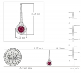 0.47 Carat (ctw) 10K White Gold Round Ruby & White Diamond Ladies Halo Style Dangling Drop Earrings 1/2 CT