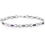 2.26 Carat (ctw) 10K White Gold Real Oval Cut Amethyst & Round Cut White Diamond Ladies Infinity Link Tennis Bracelet