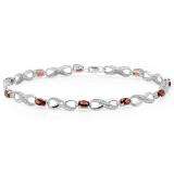 2.70 Carat (ctw) 14K White Gold Real Oval Cut Garnet & Round Cut White Diamond Ladies Infinity Link Tennis Bracelet